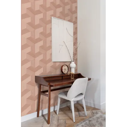 Origin Wallcoverings eco-texture vliesbehangpapier grafisch 3D motief terracotta roze 7