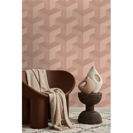 Origin Wallcoverings eco-texture vliesbehang grafisch 3D motief terracotta roze 8
