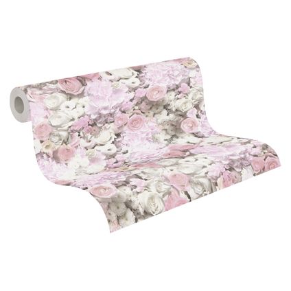 A.S. Création behangpapier bloemmotief roze, wit en glitter - 53 cm x 10,05 m