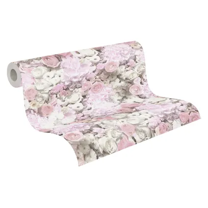 A.S. Création behangpapier bloemmotief roze, wit en glitter - 53 cm x 10,05 m 2