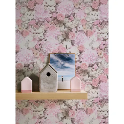 A.S. Création behangpapier bloemmotief roze, wit en glitter - 53 cm x 10,05 m 5