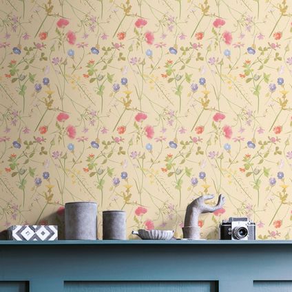 Livingwalls papier peint fleurs multicolore, beige crème, vert, rose et jaune - 53 cm x 10,05 m