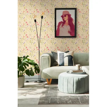 Livingwalls papier peint fleurs multicolore, beige crème, vert, rose et jaune - 53 cm x 10,05 m 2