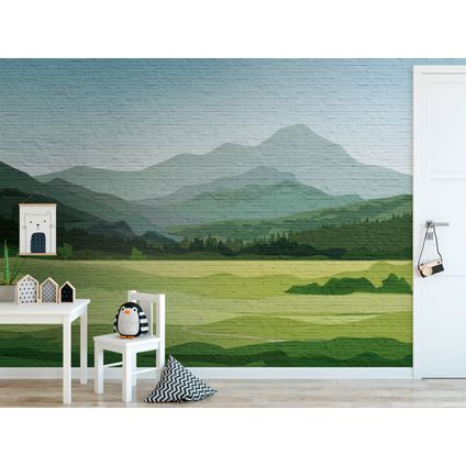 One Wall one Role fotobehang bergen groen, blauw en grijs - 371 x 280 cm - AS-382981
