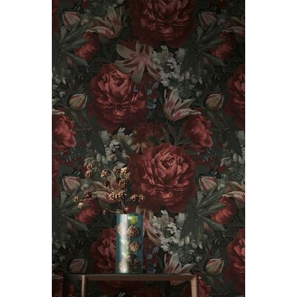 Livingwalls behang bloemmotief rood en groen - 53 cm x 10,05 m - AS-385091