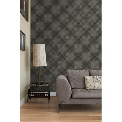 Origin Wallcoverings behang 3D grafisch motief taupe grijs en zwart - 50 x 900 cm 7