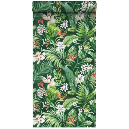 ESTAhome XXL behangpapier tropische bladeren en bloemen emerald groen - 50 x 900 cm