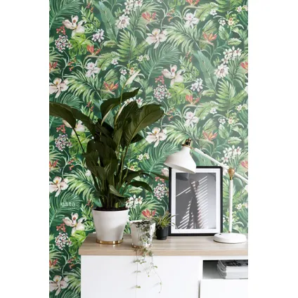 ESTAhome XXL behangpapier tropische bladeren en bloemen emerald groen - 50 x 900 cm 2