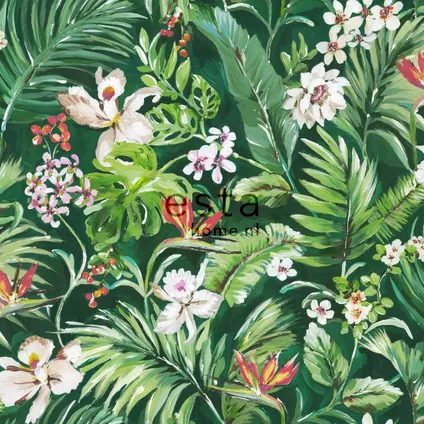 ESTAhome XXL behangpapier tropische bladeren en bloemen emerald groen - 50 x 900 cm 7