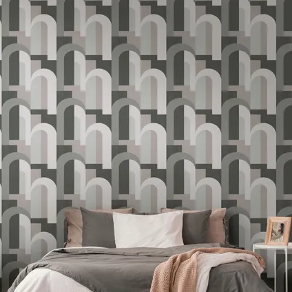 Livingwalls behang art deco motief grijs en zwart - 53 cm x 10,05 m - AS-391704
