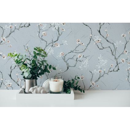 Livingwalls behang bloemmotief grijs, bruin en wit - 53 cm x 10,05 m - AS-387391