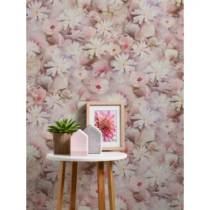 Livingwalls behang bloemmotief meerkleurig, wit, roze en groen - 53 cm x 10,05 m 3