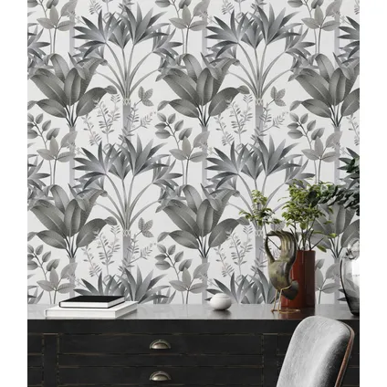 Livingwalls behang bloemmotief grijs, zwart, wit en beige - 53 cm x 10,05 m 4