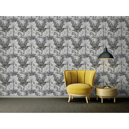 Livingwalls behang bloemmotief grijs, zwart, wit en beige - 53 cm x 10,05 m 5