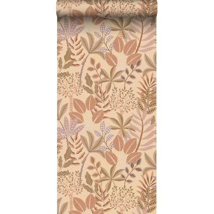 ESTAhome behang bladeren beige, terracotta roze en lila paars - 50 x 900 cm - 139679