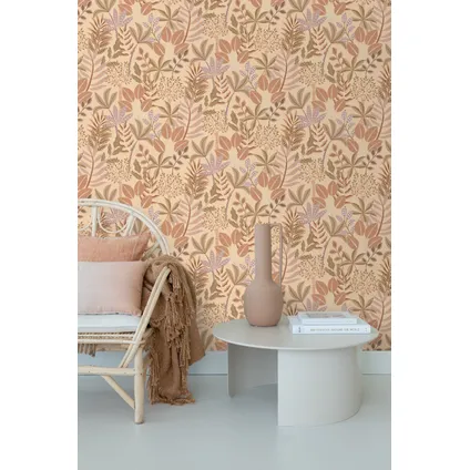 ESTAhome behang bladeren beige, terracotta roze en lila paars - 50 x 900 cm - 139679 2
