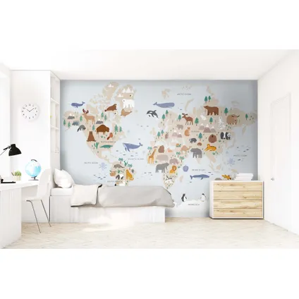 Sanders & Sanders papier peint panoramique carte du monde pour enfants bleu clair et beige 3