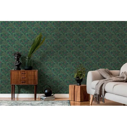 Livingwalls behang bloemmotief groen, zwart en rood - 53 cm x 10,05 m - AS-390591 6