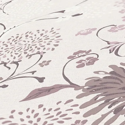 Livingwalls behang bloemmotief wit, lila paars, roze en crème - 53 cm x 10,05 m 5