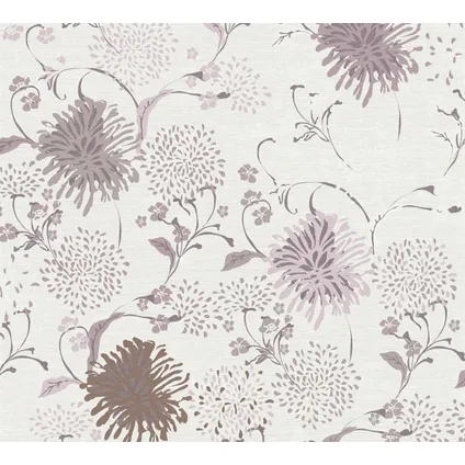 Livingwalls behang bloemmotief wit, lila paars, roze en crème - 53 cm x 10,05 m 6