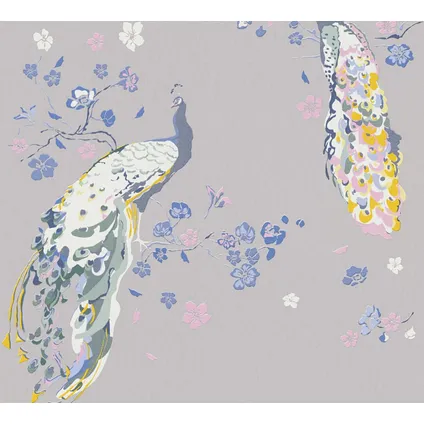 Livingwalls behang vogel grijs, blauw, roze, wit en oranje - 53 cm x 10,05 m 6