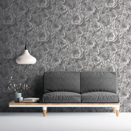 Livingwalls behang 3D-motief grijs en wit - 53 cm x 10,05 m - AS-387181