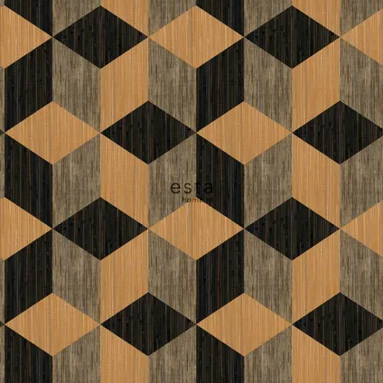 ESTAhome XXL behang 3D grafische kubussen zwart en bruin - 50 x 900 cm - 158918 5