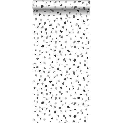 ESTAhome behang terrazzo zwart, wit en grijs - 0,53 x 10,05 m - 139034