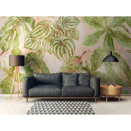 One Wall one Role papier peint panoramique jungle vert et rose - 371 x 280 cm - AS-382421