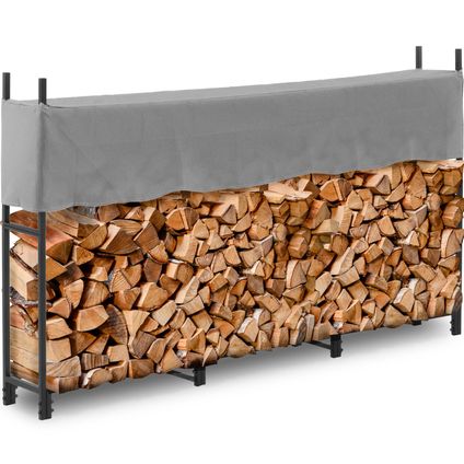 hillvert Abri pour bois de chauffage - avec couvercle - 100 kg - 200 x 25 x 116 cm - Acier - noir HI-FWR-012