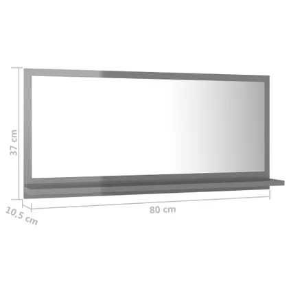 vidaXL Miroir de salle de bain Gris brillant 80x10,5x37 cm 7