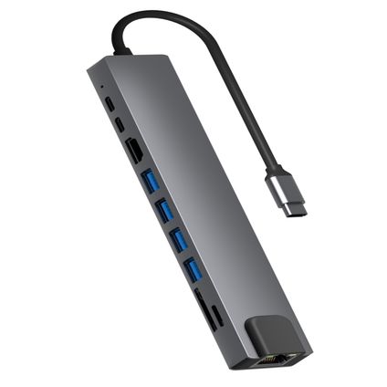 Hub USB C Rolio - Hub 10 en 1 - Ethernet - HDMI - 2x USB-C - 4x USB-A - Lecteurs de Cartes SD/TF