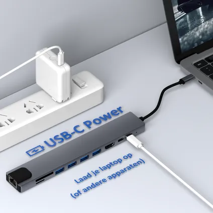Rolio USB C Hub - 10 in 1 Hub - Ethernet - HDMI - 2x USB-C - 4x USB-A - SD/TF Kaartlezers - Docking 5