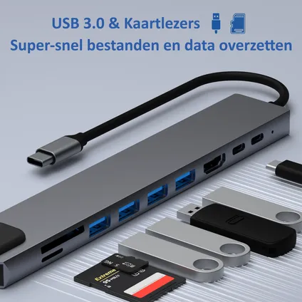 Rolio USB C Hub - 10 in 1 Hub - Ethernet - HDMI - 2x USB-C - 4x USB-A - SD/TF Kaartlezers - Docking 7