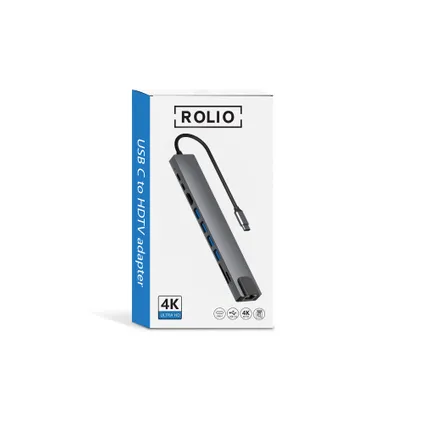 Hub USB C Rolio - Hub 10 en 1 - Ethernet - HDMI - 2x USB-C - 4x USB-A - Lecteurs de Cartes SD/TF 9