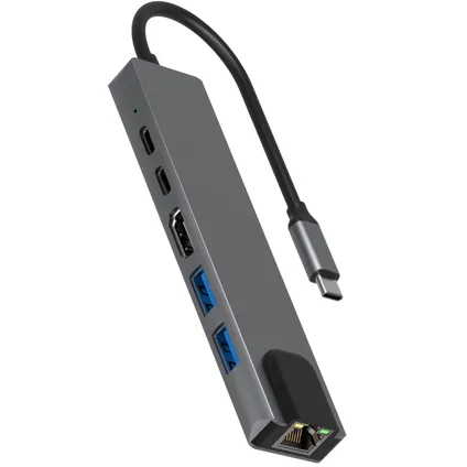 Rolio USB C Hub - HDMI 4K - Ethernet - 2x USB-C - 2x USB 3.0 - Universeel