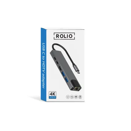 Rolio USB C Hub - HDMI 4K - Ethernet - 2x USB-C - 2x USB 3.0 - Universeel 10