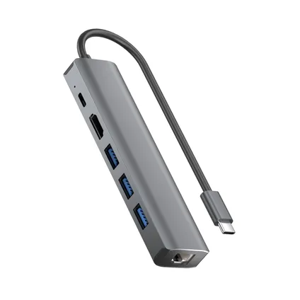 Hub USB C Rolio - Ethernet LAN 1 Gbps - HDMI 4K - Charge USB-C - USB 3.0