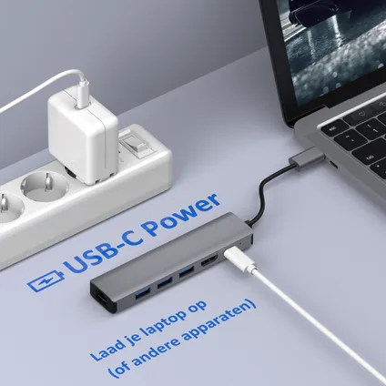 Rolio USB C Hub - 1Gbps Ethernet LAN - HDMI 4K - USB-C opladen - USB 3.0 5