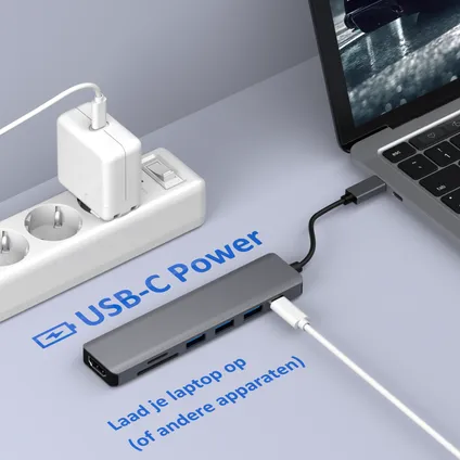 Rolio USB C Hub - 7 in 1 Hub - USB-C - 4K HDMI - USB 3.0 - SD & TF Kaartlezer - Universeel 5