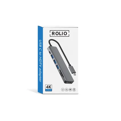Rolio USB C Hub - 7 in 1 Hub - USB-C - 4K HDMI - USB 3.0 - SD & TF Kaartlezer - Universeel 8