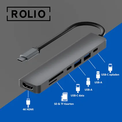 Rolio USB C Hub - HDMI 4K - USB 3.0 - USB-C - Kaartlezers 2