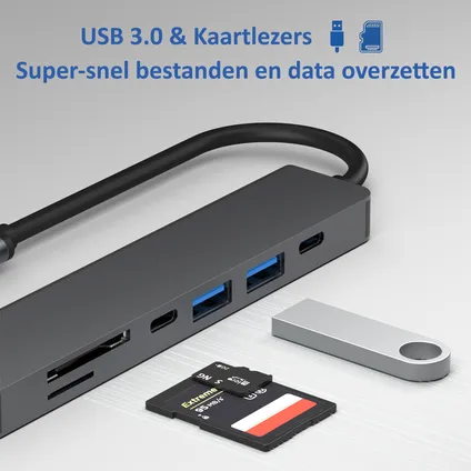 Hub USB C Rolio - HDMI 4K - USB 3.0 - USB-C - Lecteurs de Cartes 7
