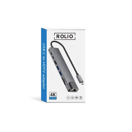 Rolio USB C Hub - 8 in 1 Hub - HDMI 4K - USB-C Opladen - Ethernet LAN poort - SD/TF kaart lezer 8