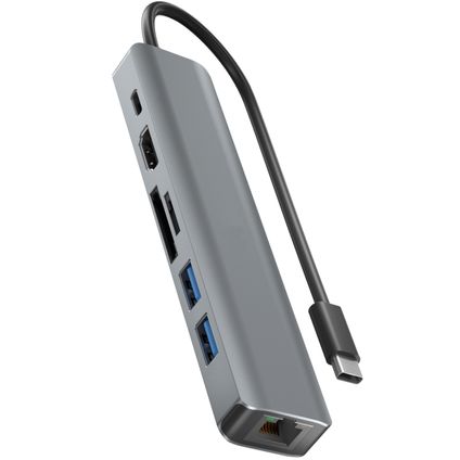 Hub USB C Rolio - HDMI 4K@60hz - Ethernet 1Gbps - USB-C - Lecteur de cartes SD/TF - USB 3.0