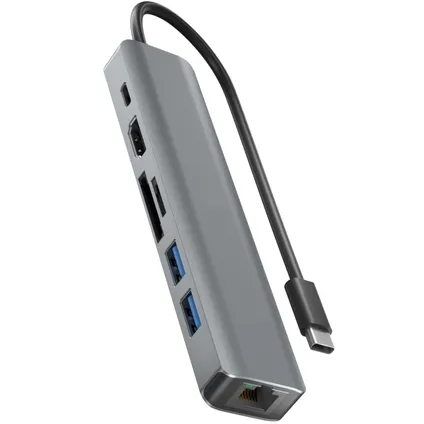 Hub USB C Rolio - HDMI 4K@60hz - Ethernet 1Gbps - USB-C - Lecteur de cartes SD/TF - USB 3.0