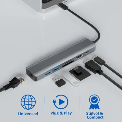 Hub USB C Rolio - HDMI 4K@60hz - Ethernet 1Gbps - USB-C - Lecteur de cartes SD/TF - USB 3.0 3