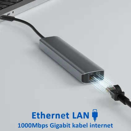 Rolio USB C Hub - HDMI 4K@60hz - Ethernet 1Gbps - USB-C - SD/TF Kaartlezer - USB 3.0 4