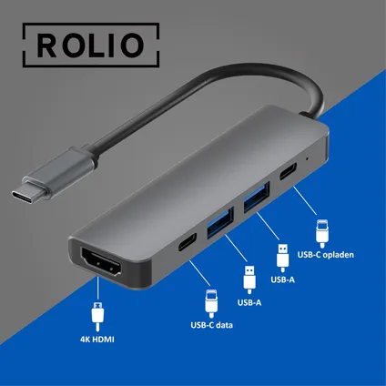 Rolio USB C Hub - 4K HDMI - USB 3.0 - USB-C 2