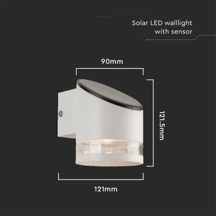 V-TAC VT-1140 wandlamp op zonne-energie - Sensor - IP44 - Witte Lumen - 3000K 3